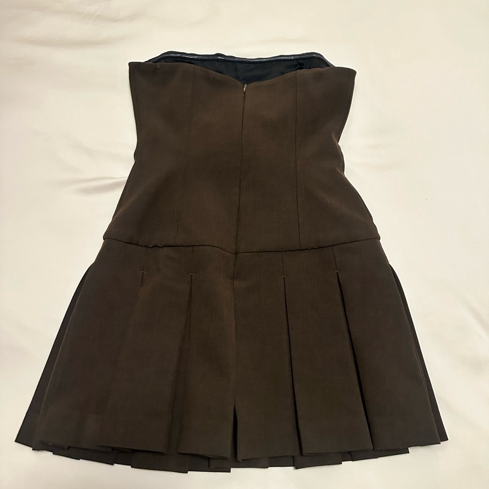 ARITZIA WILFRED POLISHED STRAPLESS MINI DRESS in Heather rich cocoa - Picture 6 of 7